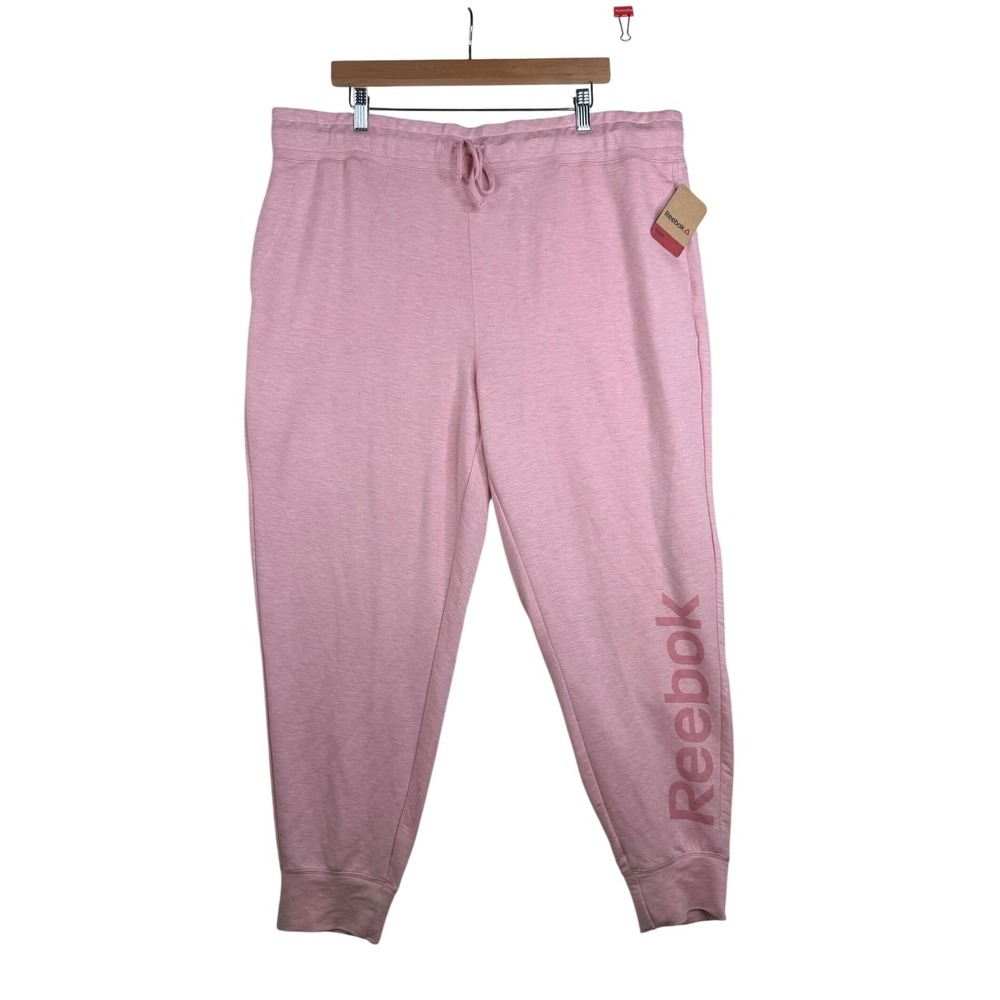 NWT Reebok Women's Fleece Logo Drawstring Jogger Sweatpants size 1X Pink